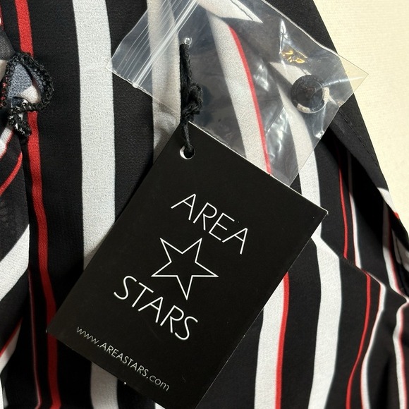 Area Stars Striped Long Sleeve Ruffle Mini Dress XS Black White Red - Picture 4 of 11